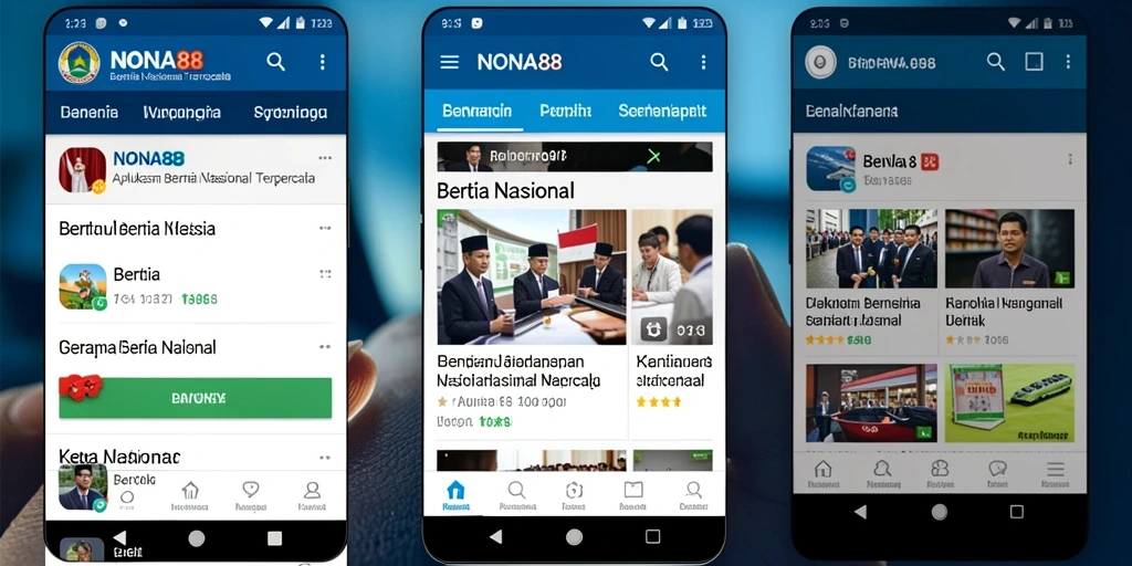Tampilan antarmuka aplikasi NONA88 dengan berita nasional terkini.