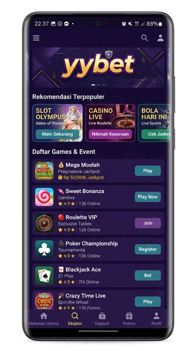Tampilan katalog aplikasi yybet